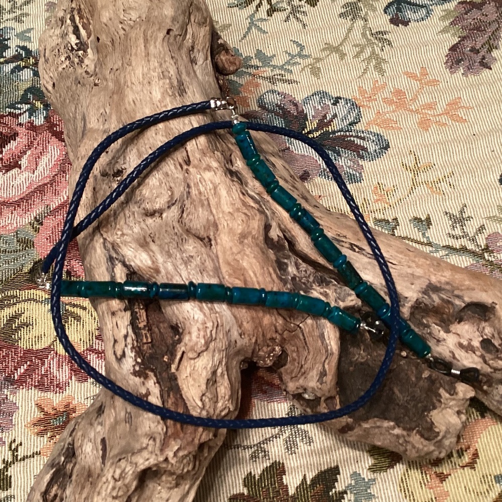 Dark Blue Braided Cord Beaded Eyeglass Leash / Chain / Lanyard